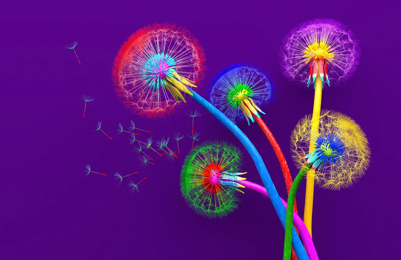 Bright colorful dandelions mural